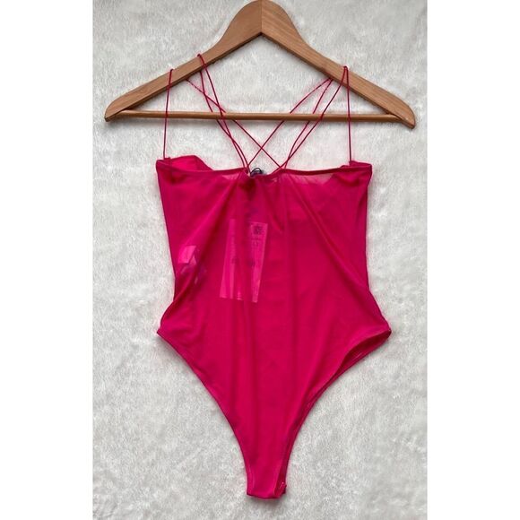 NWT Zara Fuchsia Tulle Semi-Sheer Bodysuit, Size Large - Picture 11 of 15